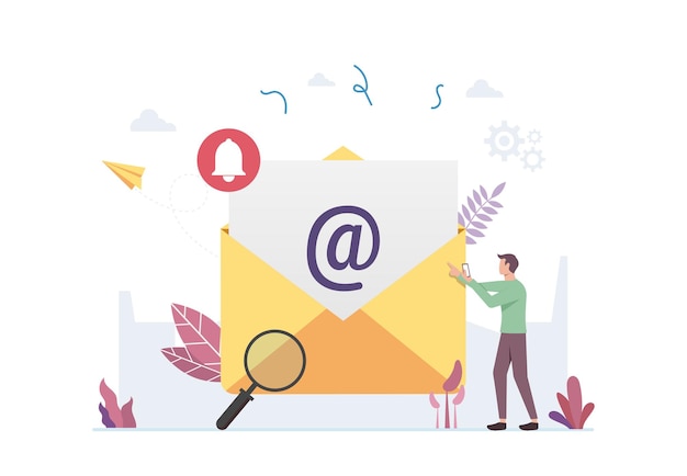 Email verifying concept, man checking email, new incoming message notification