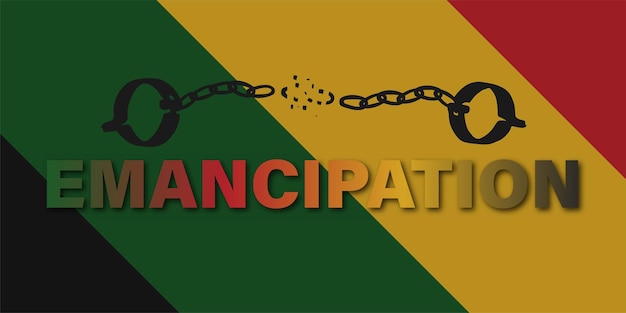 Emancipation Day, Liberation Day poster design with hand and copper bracelet or chain bracelet.