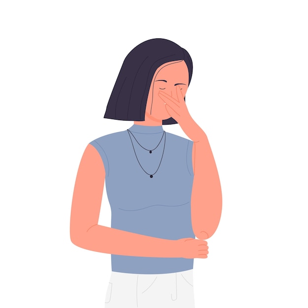 Embarrassed woman show regret isolated illustration