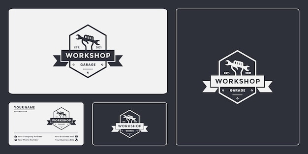 Vector embleem badge workshop logo ontwerp vintage