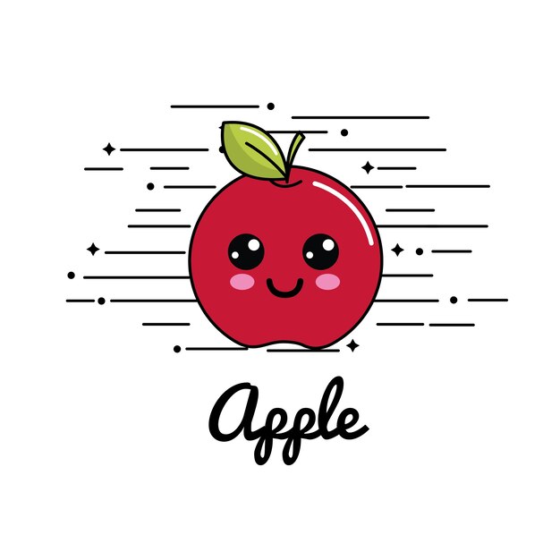 Embleem kawaii gelukkig apple-pictogram