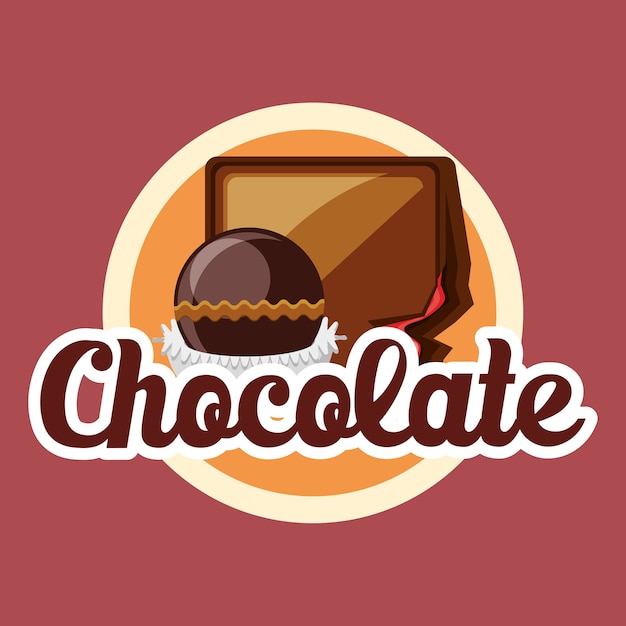 Vector embleem met chocoladetruffels over rode achtergrond