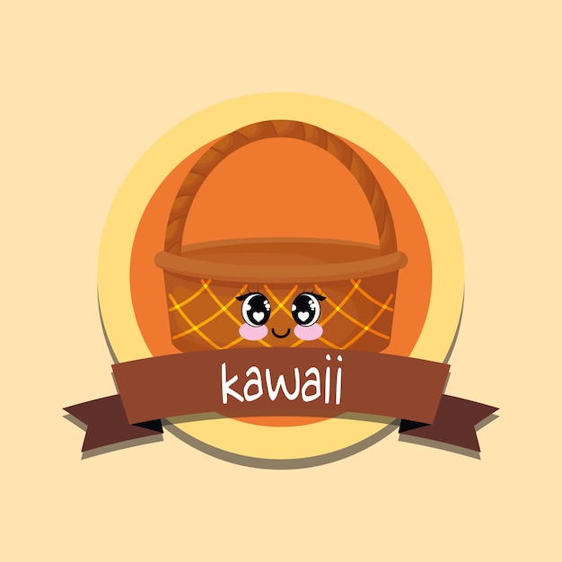 embleem met kawaii mand pictogram