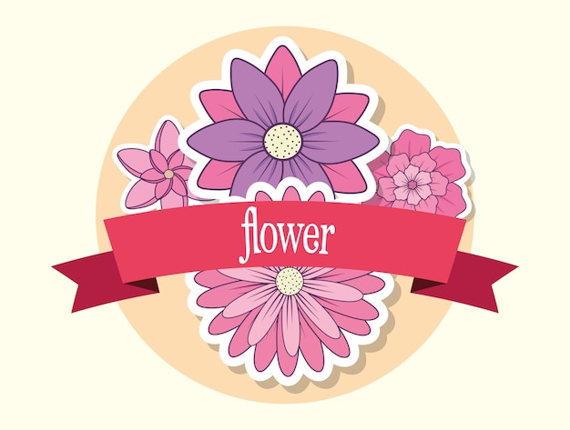 embleem met prachtige bloemen en decoratief lint