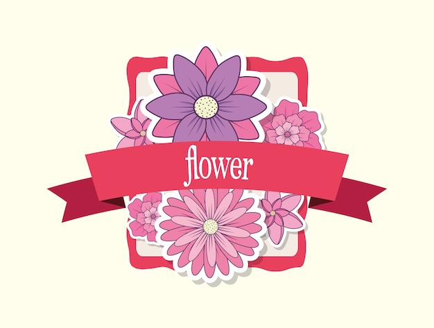 embleem met prachtige bloemen en decoratief lint