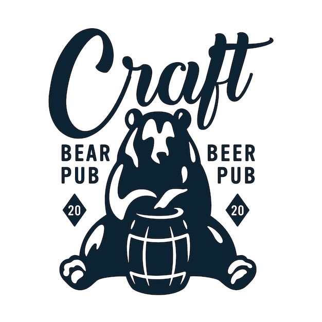 Vector embleem van brouwerijbeer met houten vat ambachtelijk brouwend bier voor bar of pab