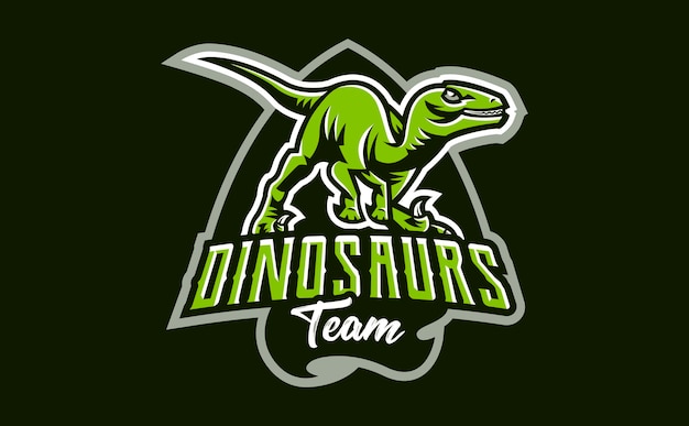 The emblem of an aggressive dinosaur sharp teeth Sports logo dino Extinct predatory Jurassic period Vector illustration