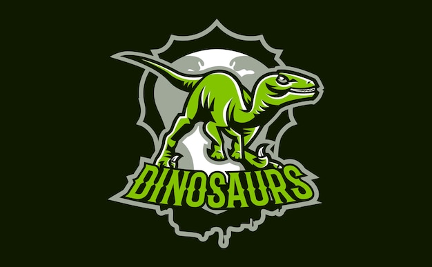 Эмблема агрессивного динозавра с острыми зубами Спортивный логотип динозавра Вымерший хищный юрский период Векторная иллюстрация