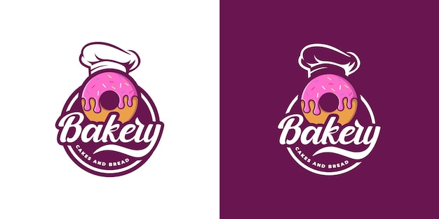 Emblem badge stamp sticker bakery logo design with donut and chef hat