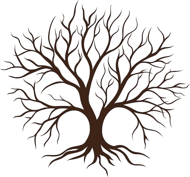 Vector emblem embodying rooted tree without leaves isolated on white backgroundvector illustration