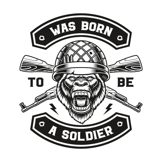 emblem of a gorilla soldier t-shirt design.