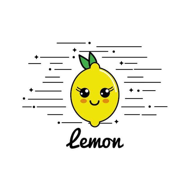 Emblema kawaii icona di limone felice