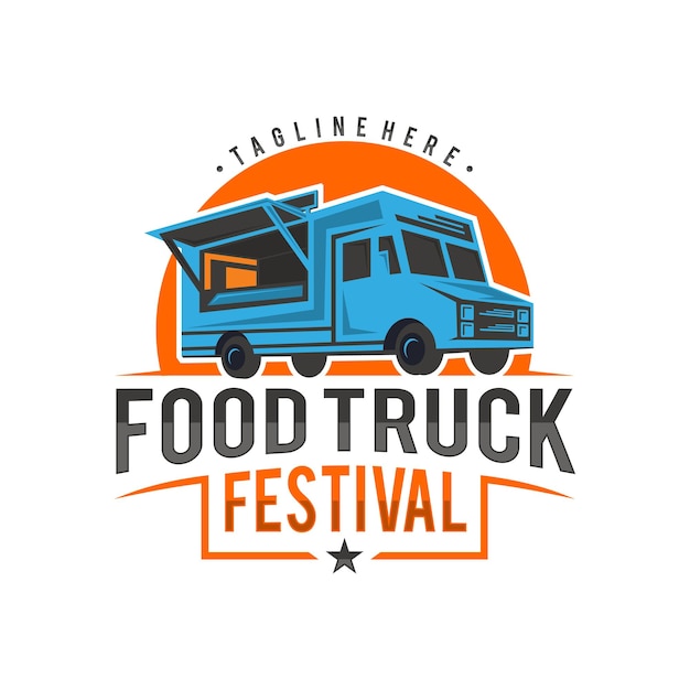 Emblem logo of Food Truck Festival vector template retro look Vector illustration
