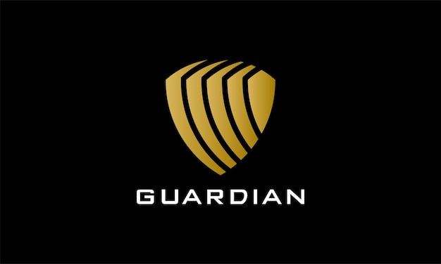 Vettore emblema logo vettore custode scudo oro colore sicurezza sicurezza protezione guardia servizio concetto minimalista moderno sistema firewall privacy