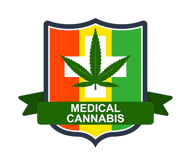 Vettore emblema della marijuana medica. bandiera rastaman. illustrazione vettoriale piatta