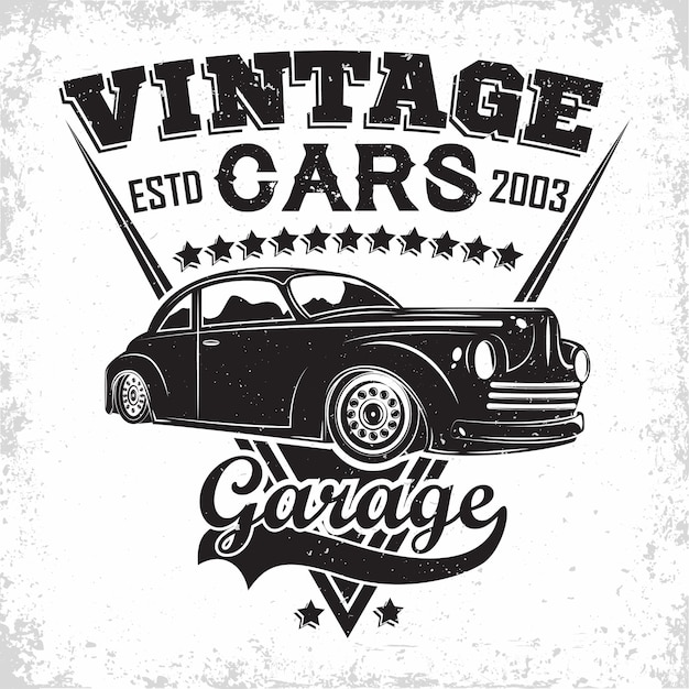 Emblem of muscle car repair and service organisation, retro car garage print stamps