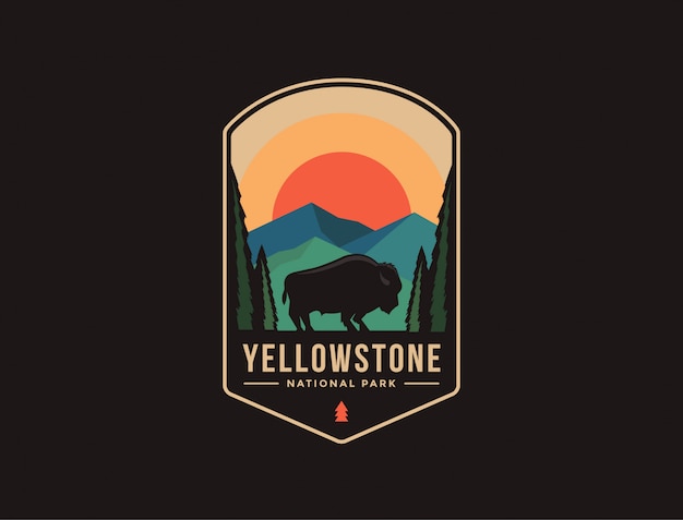 Emblem patch logo illustration of yellowstone national park