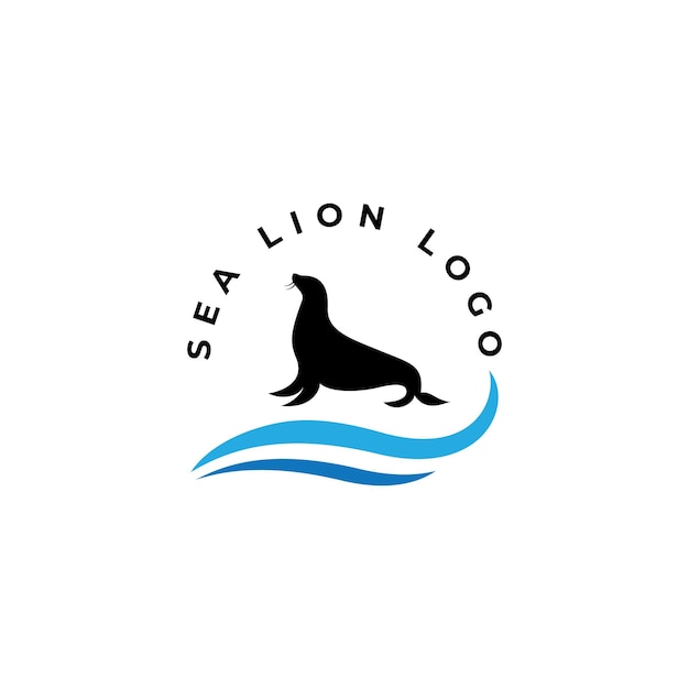 emblem of sea seal silhouette with water splash.