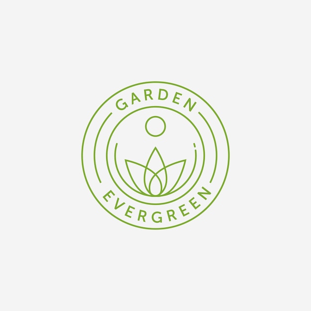 Emblem simple leaves eco garden logo line art vector illustration design environmental