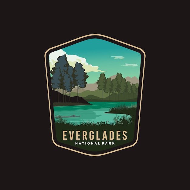 Emblem sticker patch logo illustration of Everglades National Park on dark background