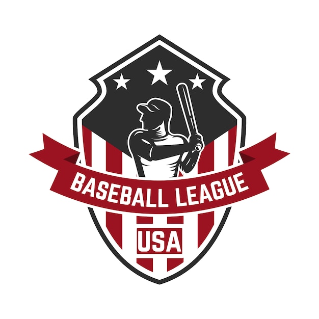 Modello di emblema con giocatore di baseball. elemento per logo, etichetta, emblema, segno. illustrazione