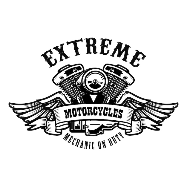 Vector emblem template with winged motorcycle motor