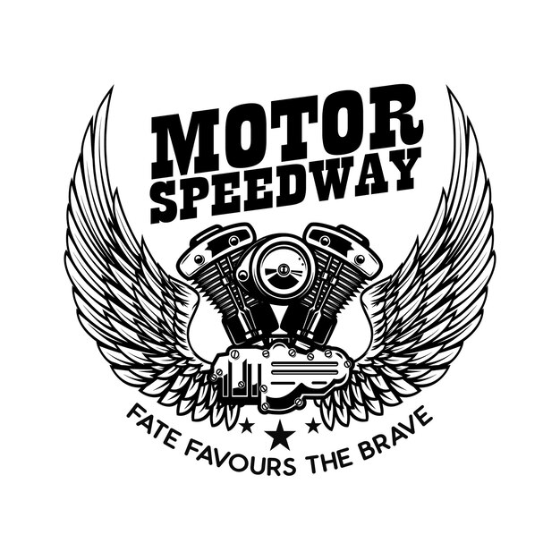 Vector emblem template with winged motorcycle motor.