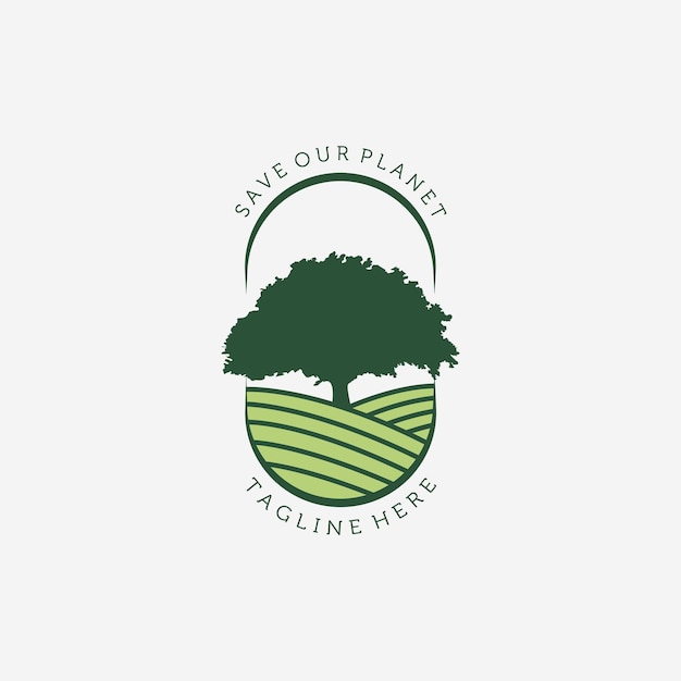 Emblem of Tree Logo Vector Design Vintage Illustration Icon Farm Fresh Wooden Save our Planet Last Tree