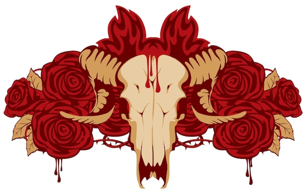 Emblem with ram skull and roses