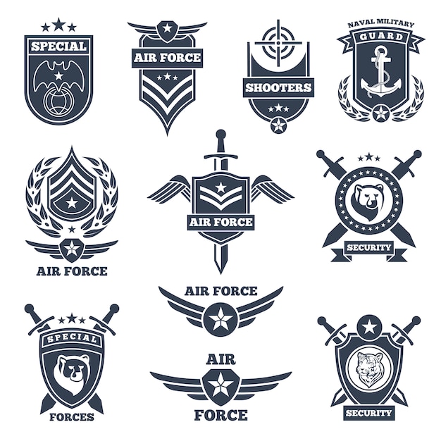 Vector emblems and badges for air and ground forces