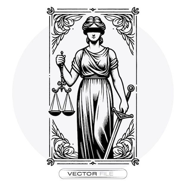 Vector embodied lady justice with scales and sword