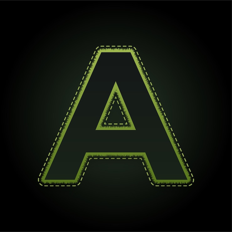वेक्टर embossed green neon letter a icon with editable dark background