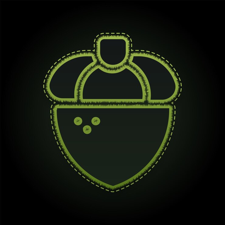 Vector embossed green neon nut icon with editable dark background