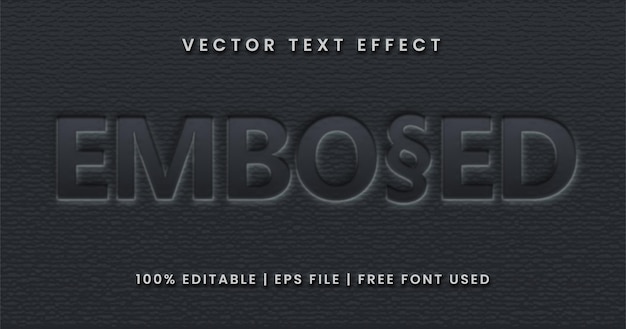 Vector embossed text, editable text effect template on dark background