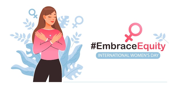 Embrace equity, vector template for web or postcard. international women's day