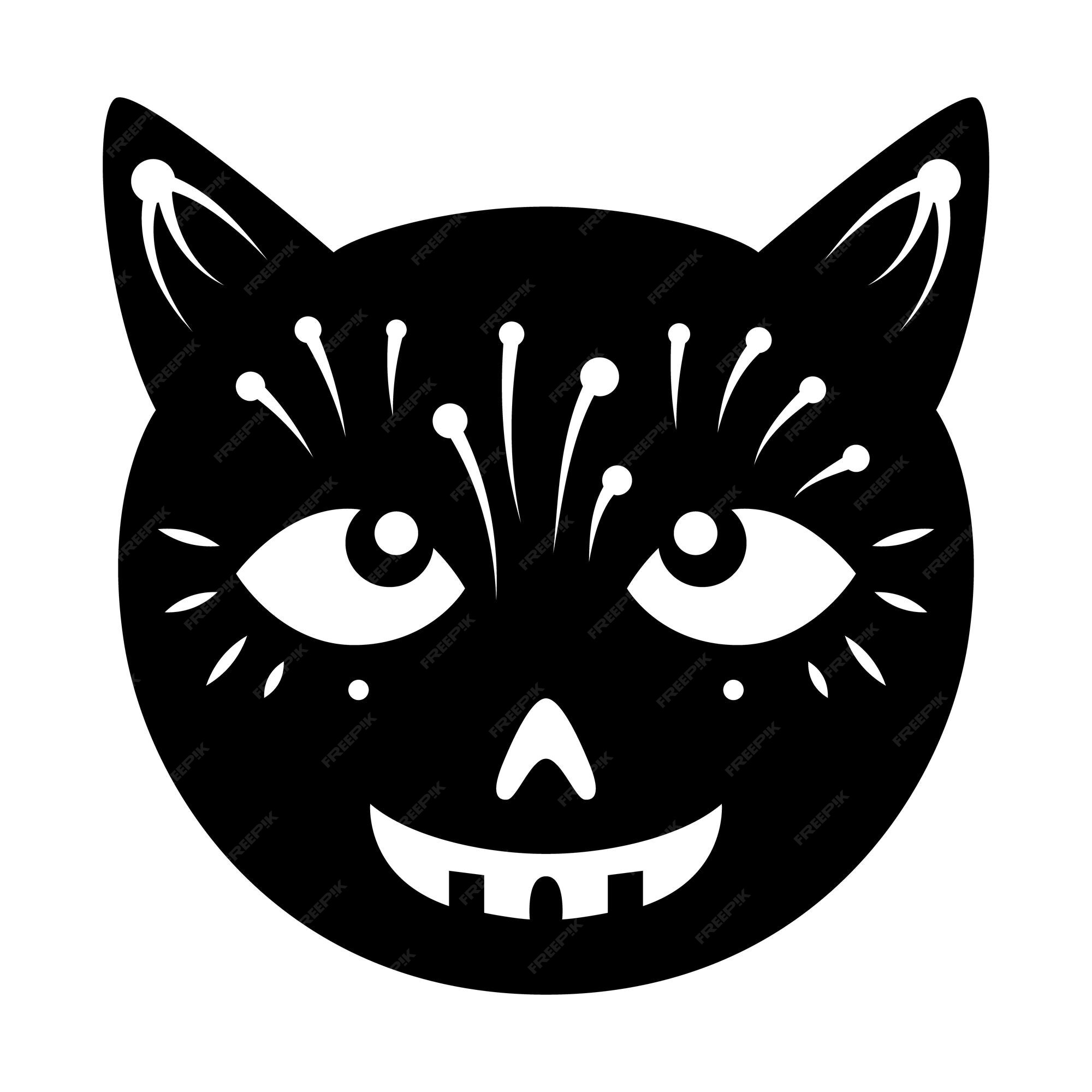 Angry black cat line and solid icon, halloween concept, hissing