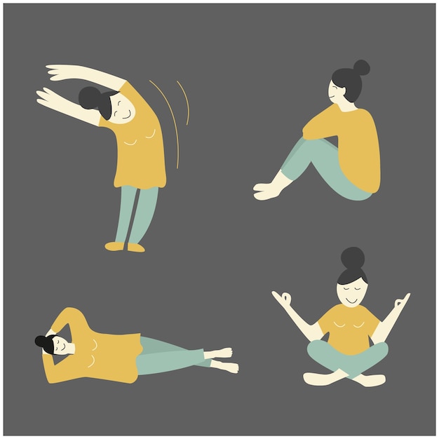 Vector embrace wellness with this dynamic flat design vector set illustrating a woman in yoga