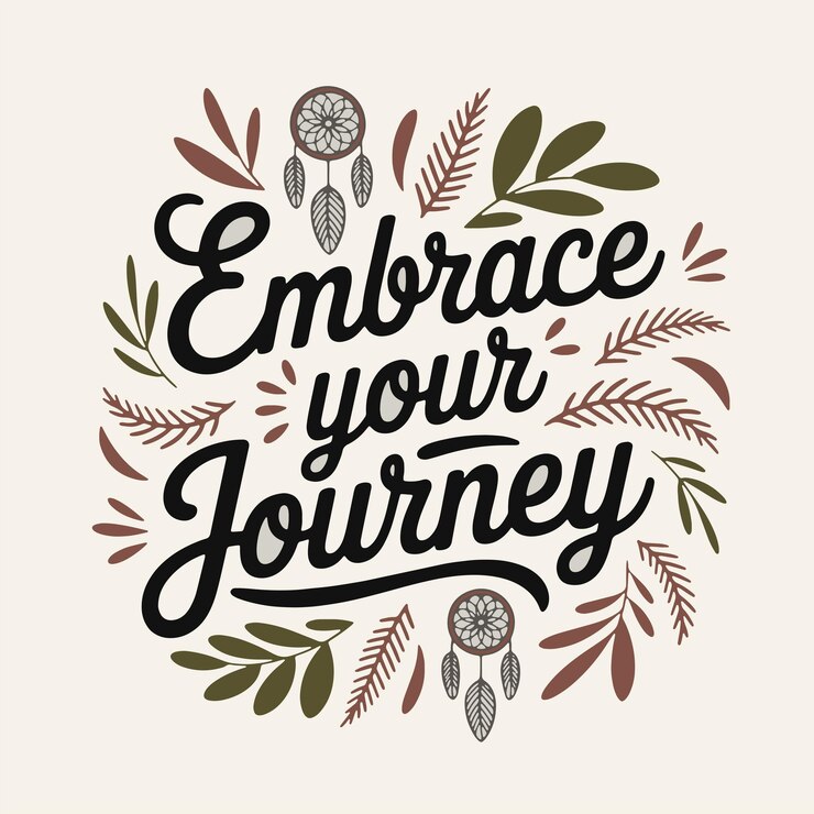 Vector embrace your journey inspirational quote with floral and dreamcatcher design