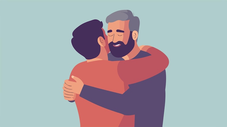 Vector embracing indian men share heartfelt hug isolated vector illustration