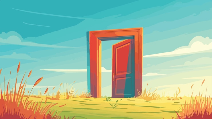 Vector embracing new beginnings door to success and hope on the field