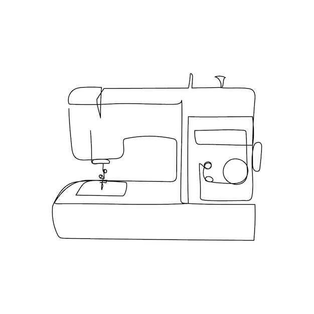 Disegno a linea continua della macchina da ricamo. una linea d'arte di elettrodomestici, cucito, atelier, ricamo, tagliacuci, punto.