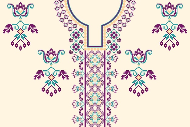 Embroidery Neckline and Ethnic neck collar pattern with geometric tribal background