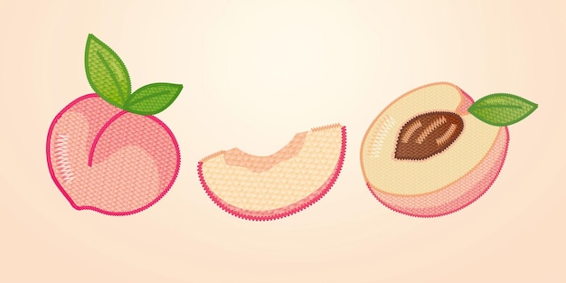 Vector embroidery patch white peach set