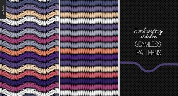 刺繍サテンステッチのシームレスパターン