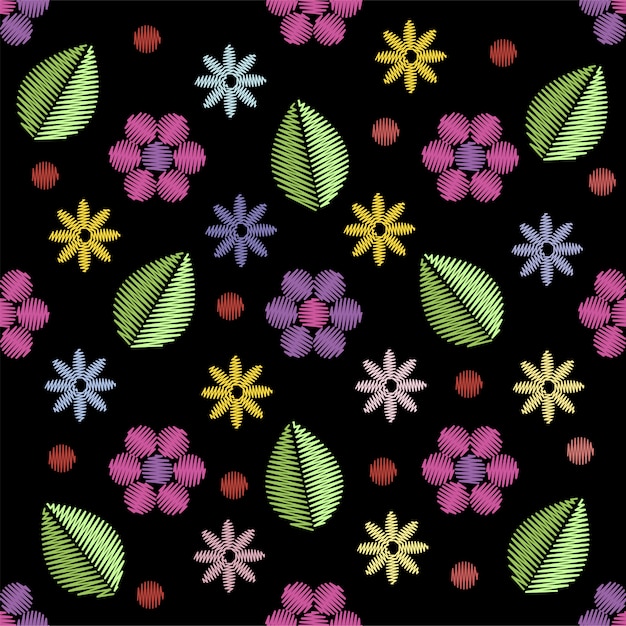   Embroidery seamless pattern with flowers. 