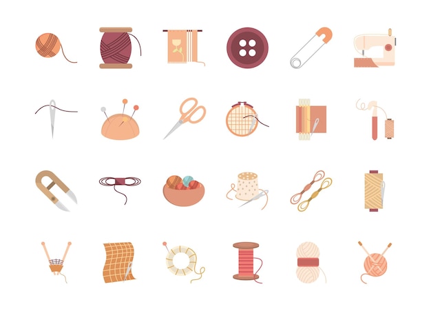 Vector embroidery and weaving icon bundle design, sewing and tailor shop theme  illustration