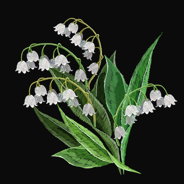 Vector embroidery white snowdrops