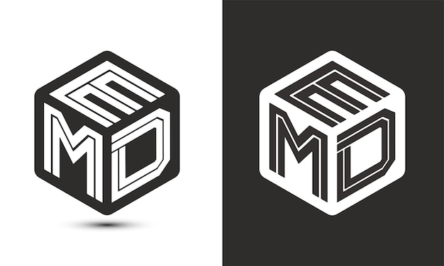 Design del logo della lettera emd con logo del cubo illustrator logo vettoriale stile di sovrapposizione dei caratteri alfabetici moderni