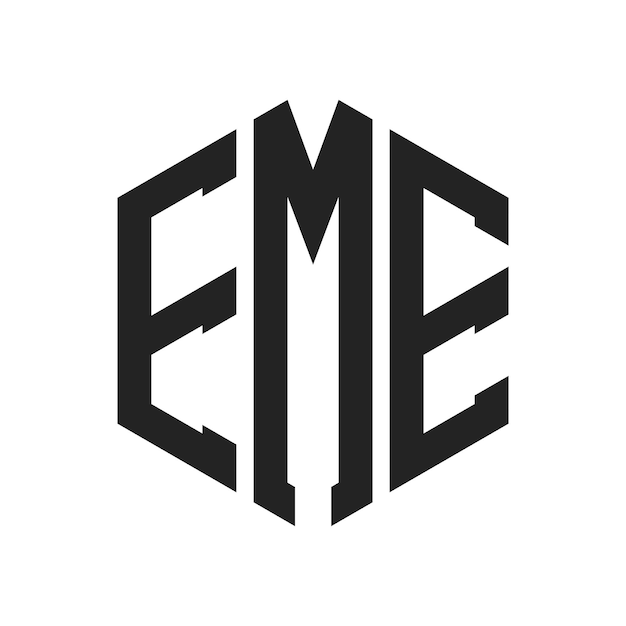 EMEのロゴデザイン イニシャルレター EMEのモノグラム 六角形の形を用いたロゴ