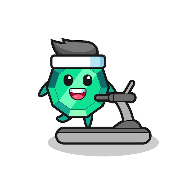 Emerald gemstone cartoon character walking on the treadmill , cute style design for t shirt, sticker, logo element